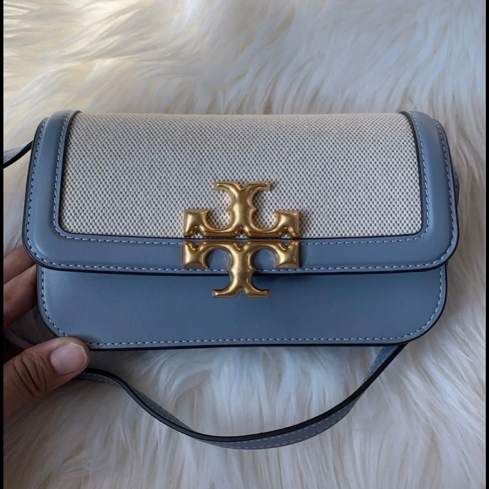 Tory Burch Gold Accent Blue and Cream Crossbody